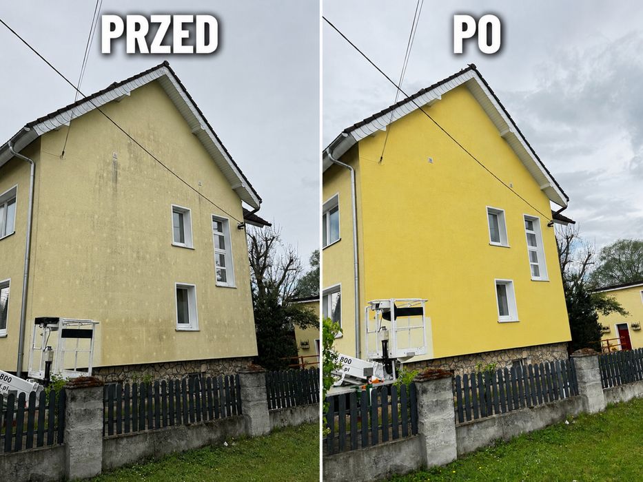 Mycie elewacji ścian kostki dachów