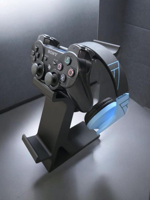Suporte Gaming 3 em 1 – Headset + 2 Comandos (PS5 / Universal)