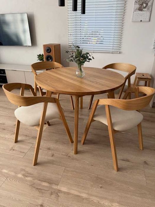 Stół okrągły dębowy rozkładany ( lity dąb) LOFT