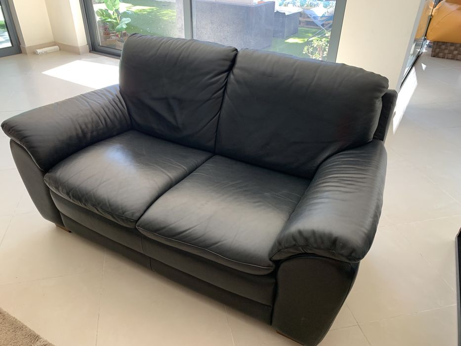 Sofa de cabedal preto Divani & Divani
