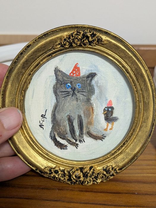 Quadro pintado a mão, emoldurado