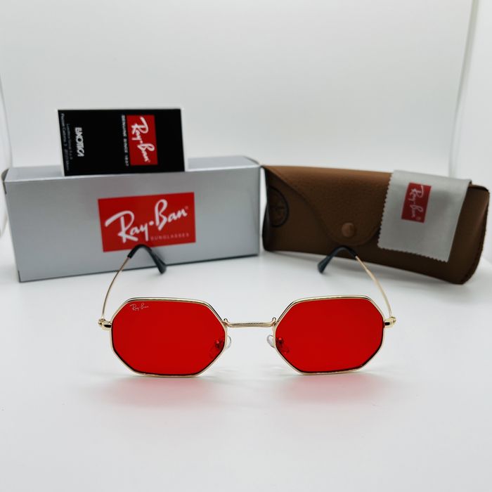 Солнцезащитные красные очки Ray Ban Octagonal 3556 Gold|Red