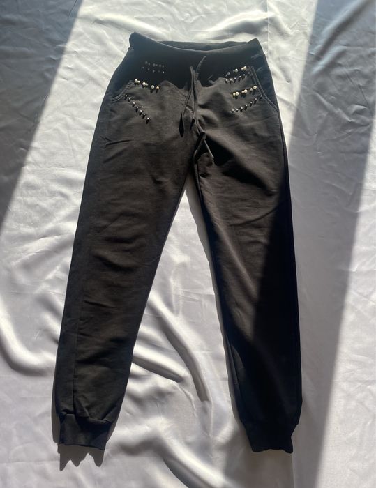 Czarne dresy perełki S 36 M 38 fasardi basic spodnie dresowe