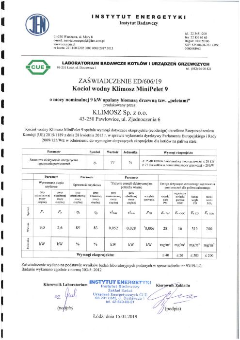 Kocioł, piec na pelet KLIMOSZ miniPELET - ekoprojekt