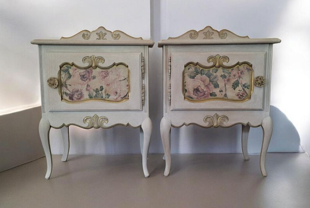 Szafki nocne ludwikowskie ozdobne bielonene