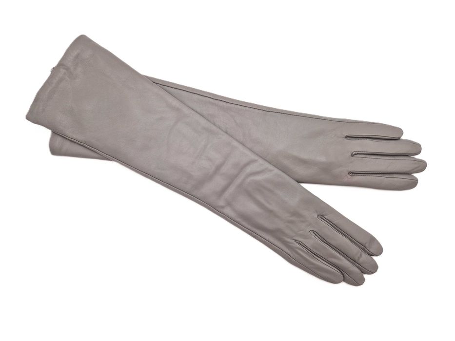 Длинные кожаные серые перчатки довгі сірі рукавички