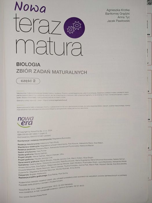 NOWA Teraz Matura Zbiór Zadań Maturalnych Biologia cz.2