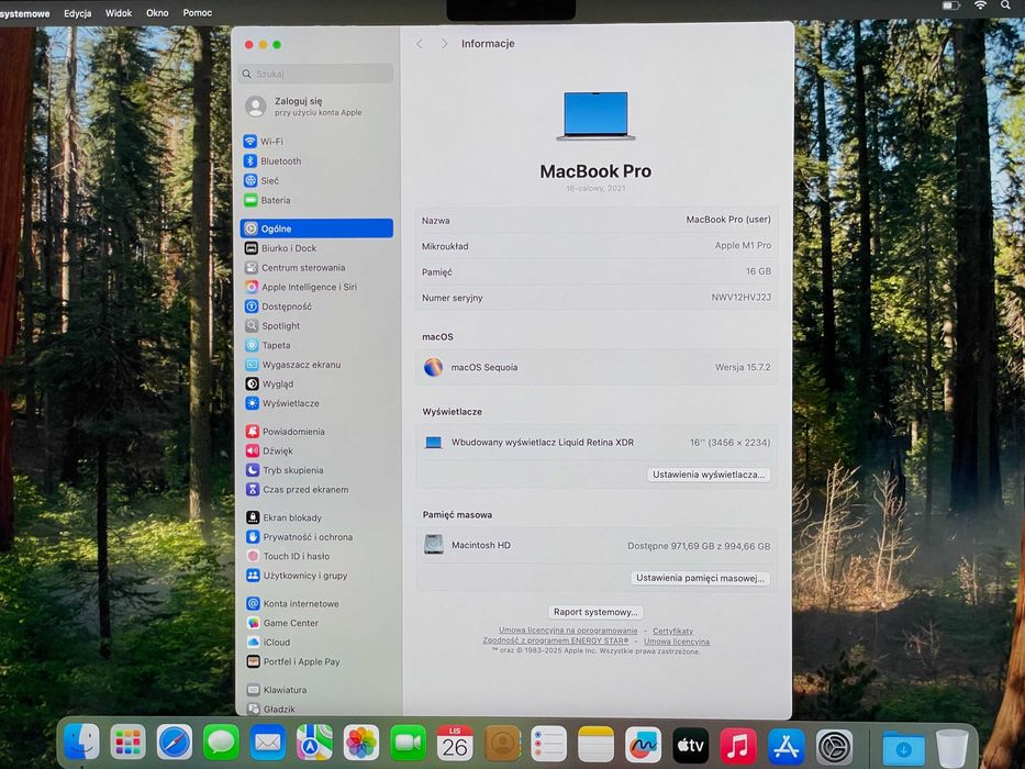 2021 MacBook Pro A2485 16" M1 PRO 16GB 1000GB