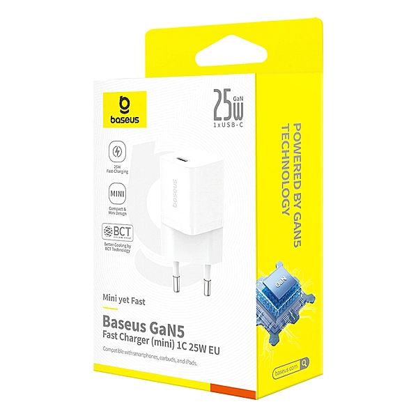 Ładowarka sieciowa Baseus GaN5/25W USB-C - biała