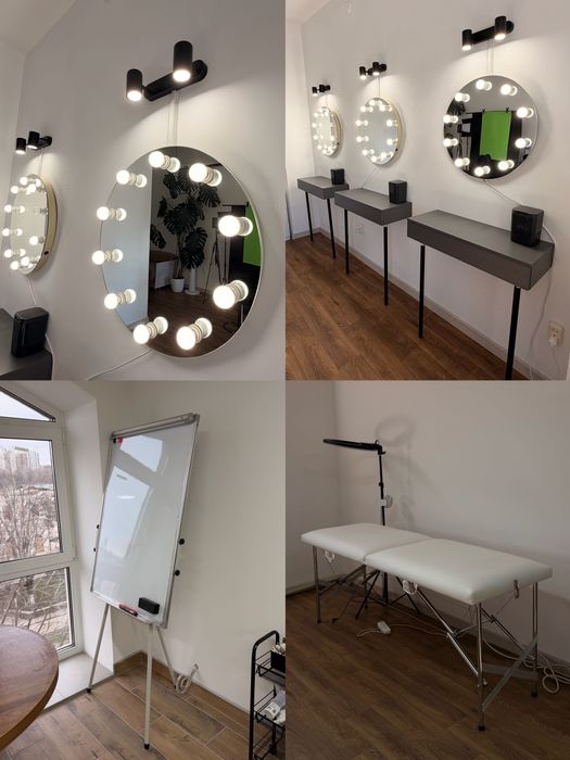 Кушетка, дзеркало кругле,  стіл трюмо, дошка магнітна, світильник на стіну, меблі для салону краси