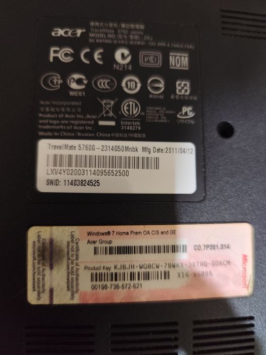 Полностью рабочий ноутбук Acer Travel Mate 5760G