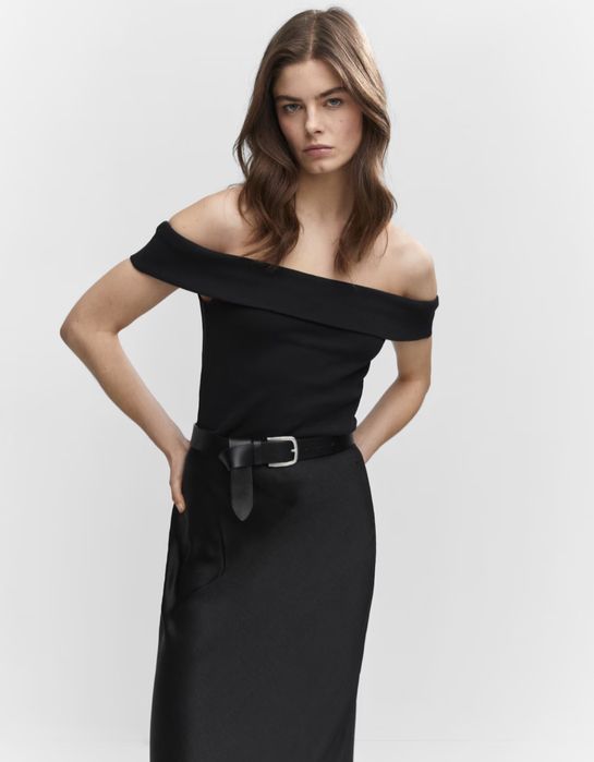 Nowy top z odkrytymi ramionami Mango L czarny