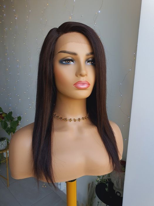 Peruka z włosów naturalnych ciemny brąz Agnieszka