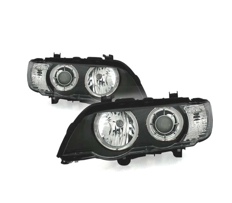 FARÓIS ANGEL EYES BMW X5 E53 00-03 FUNDO PRETO