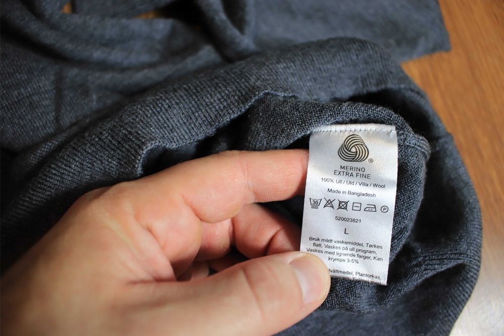 Sweter Dressmann r. L okrągły dekolt wełna merino szary cienki