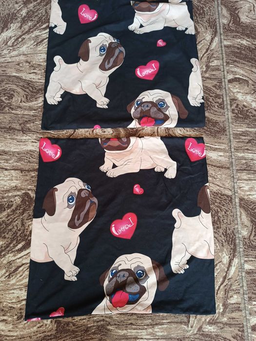 70х70 2 шт наволочки чорні мопси полікотон