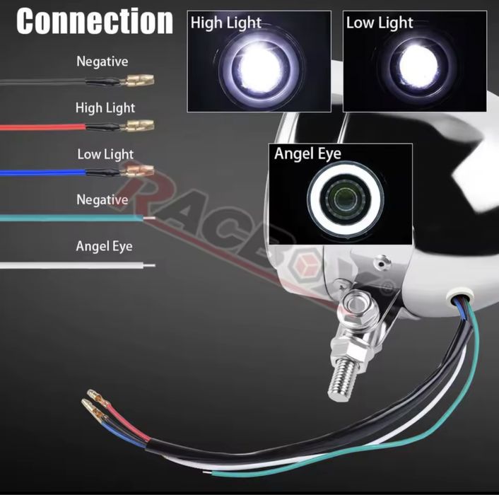 Фара лед хром мотоцикл/ фара Angel Eyes лед/стопсигнал хрест/габарити