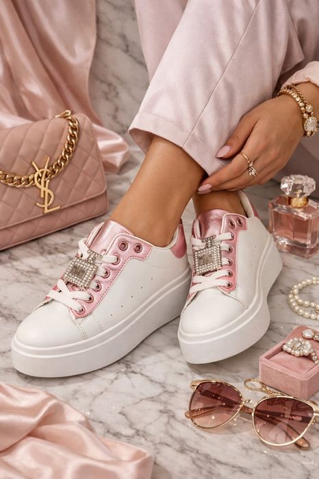 Biało-różowe sneakersy na platformie rozmiar 38