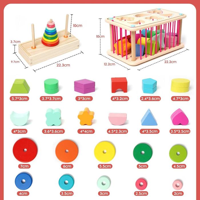 Montessori Drewniana zabawka do sortowania kształtów, układania A5