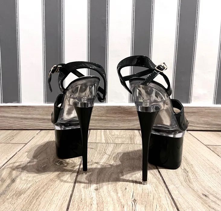 192/ ODREKI 36 sandały szklanki gogo platformy szpilki obcasy 17 cm