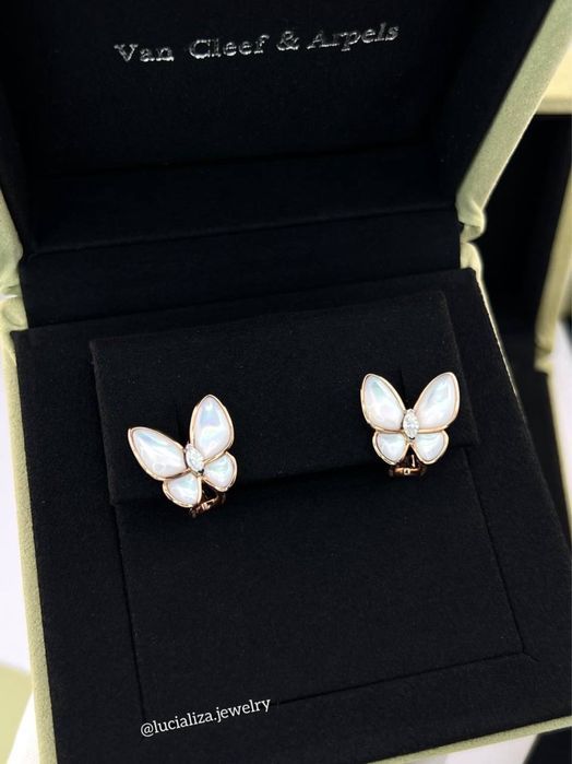 Золоті Серьги в стиле  Butterfly  з перламутром