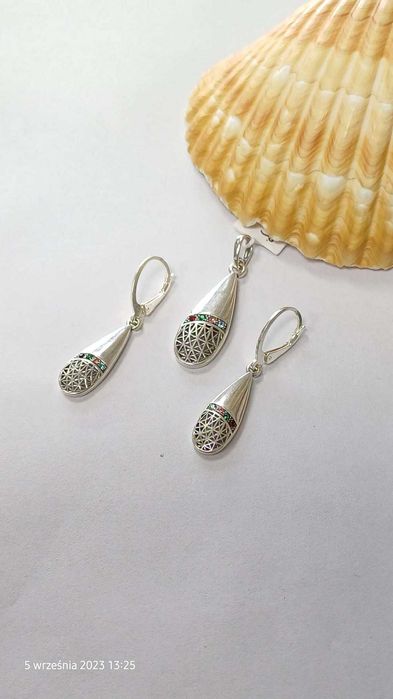 Srebrny komplet biżuterii, srebro 925 wisiorek+kolczyki