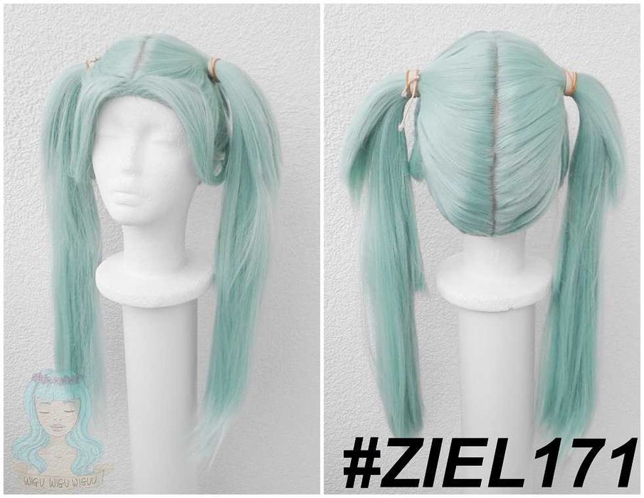 Rebecca Cyberpunk peruka miętowa zielona pastelowa z kitkami cosplay wig zielony miętowy na konwent halloween zabawę imprezę przebranie kostium