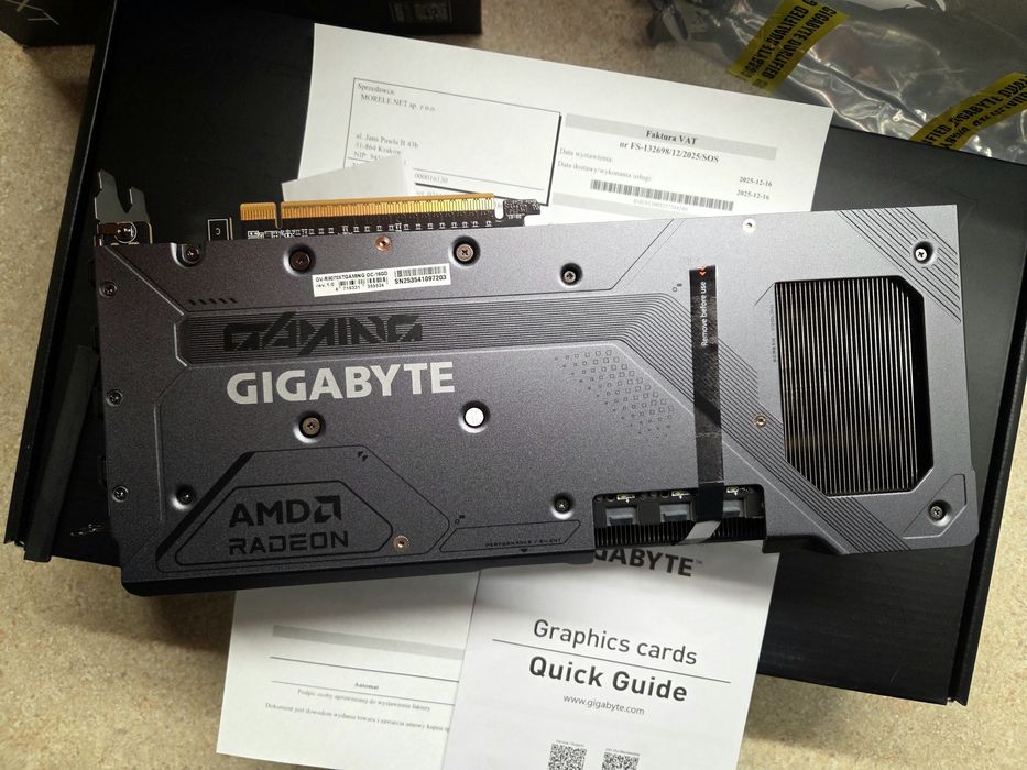 Karta Graficzna Gigabyte RX 9070 XT 16GB Gaming OC  - Nowa, Dowód zaku