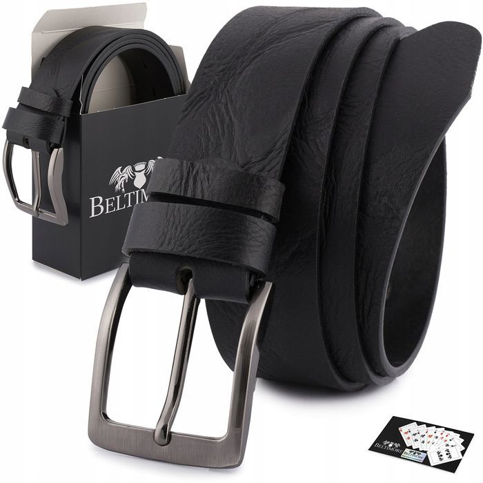 Pasek męski skórzany premium szeroki 4 cm klasyczny czarny licowy Beltimore 120 135 solidny wytrzymały mocny prezent imieniny urodziny