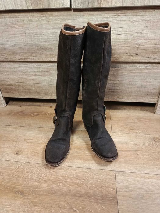 Sancho Boots skórzane kozaki zamszowe brązowe Hand Made 37