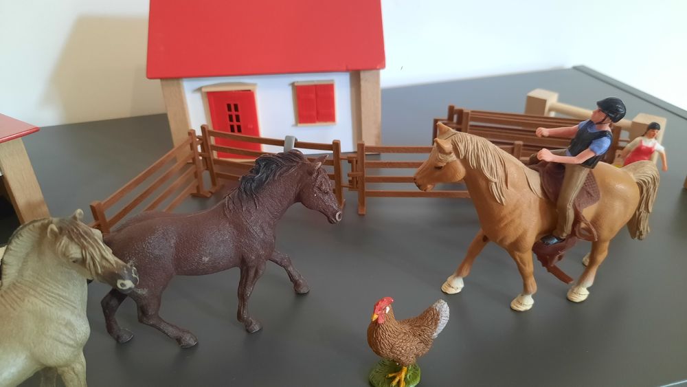 Stajnia z konikami, zagroda z domkami