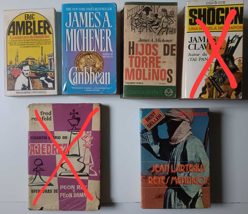 Livros antigos em inglês e espanhol a 1 euro cada