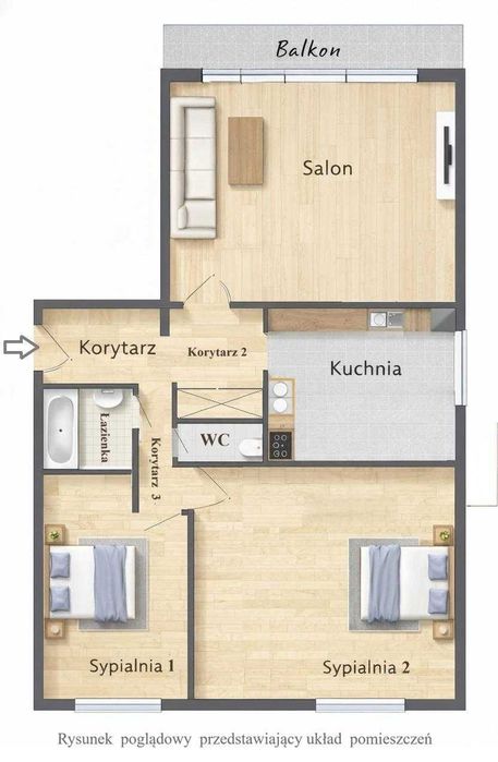 Mieszkanie, 3 pokojowe, 65 m² – wysoki parter, Parczew, ul. Wojska Polskiego