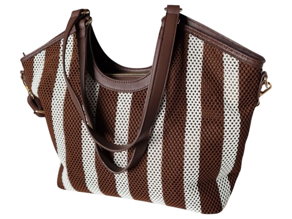 Torba Shopper Na Ramię Torebka Damska Listonoszka Miejska, Brązowy