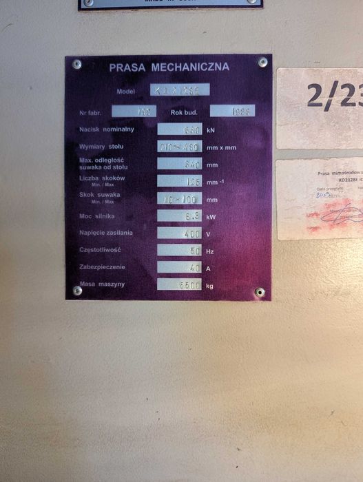 Prasa mimośrodowa KD2128E 63 tony