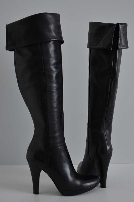 MUSZKIETERKI kozaki ZA KOLANO na wygodnym słupku całe ze skóry 38