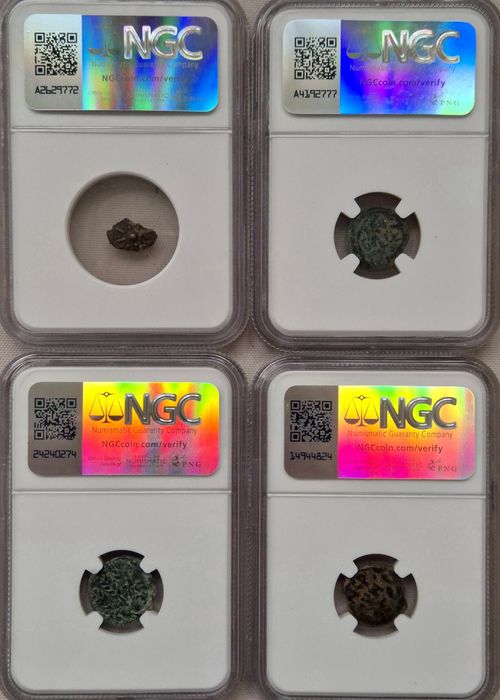 Cztery monety z czasów biblijnych - grading NGC - 4x Prutah Judea