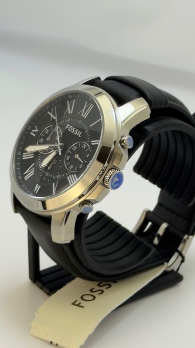 Чоловічий годинник Fossil Grant FS4812 з хронографом (Сріблястий / Чорний шкіряний ремінець)