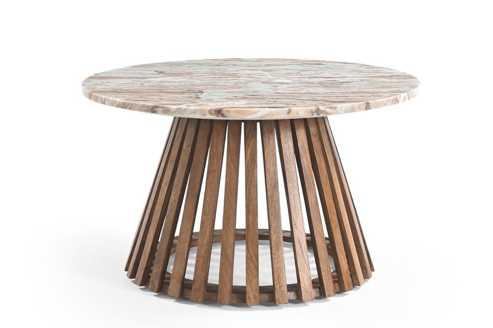 Stolik okrągły z marmuru z ażurową drewnianą podstawą - 4 warianty