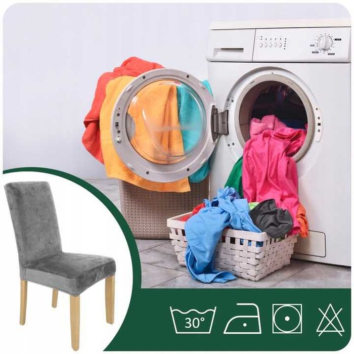 NOWA kolekcja pokrowców na krzesła 6 szt. szary gruby welur