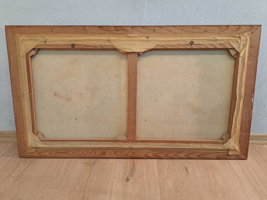 Obraz olejny na płótnie sygnowany Antonio Ninetti miasto ulica rzeka