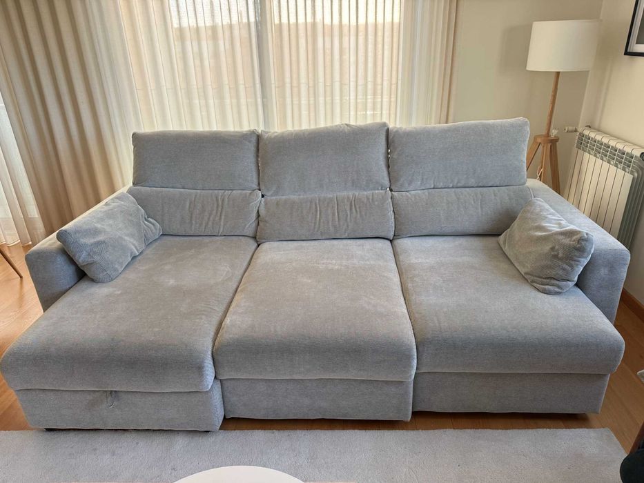 Sofá 3 lugares c/chaise longue cinza