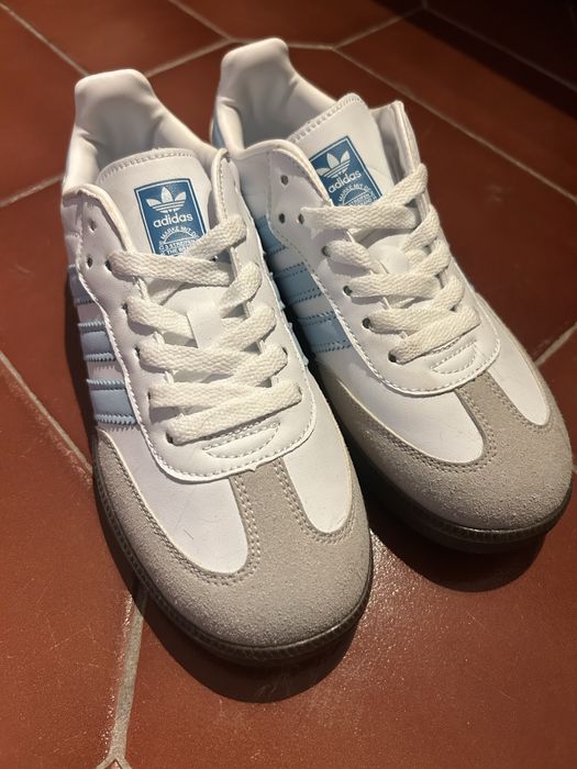 Adidas Samba OG Branco/Azul Bébe – Com Caixa