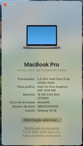 MacBook Pro 13” 2017 i5 16GB 256GB bom estado