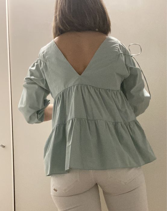 Blusa Zara, popelina, tamanho XS, verde