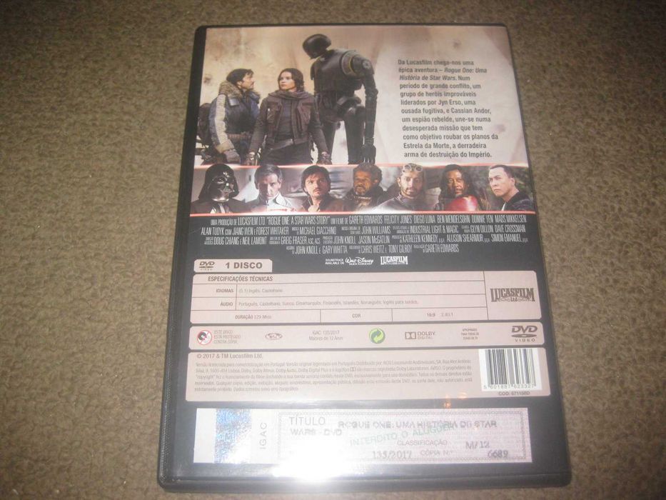 DVD "Rogue One: Uma História de Star Wars" com Forest Whitaker/Raro!