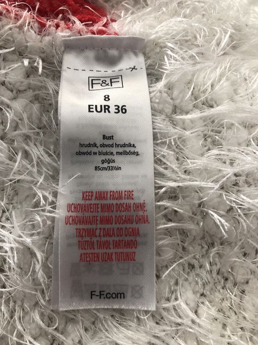 Sweter damski F&F 36 zimowy włochaty  puszysty biały czerwony
