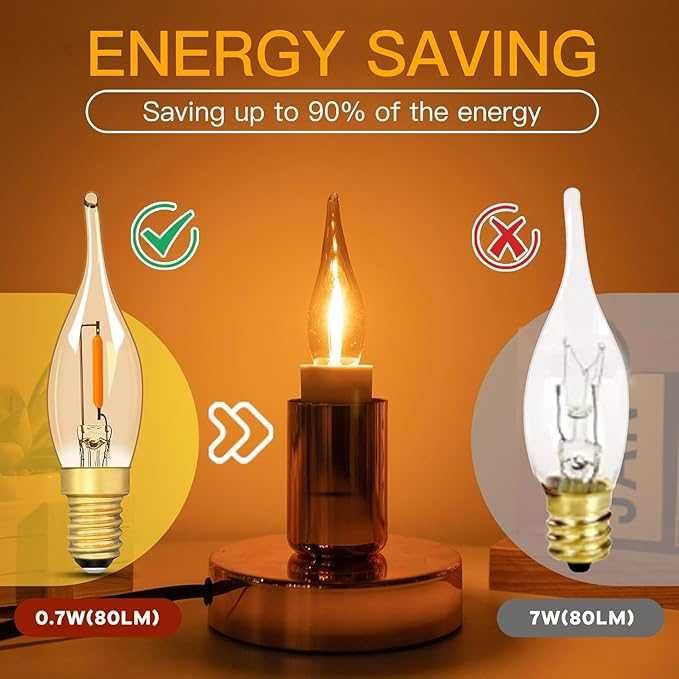 6 sztuk - Żarówka LED E14 świeczka vintage 0,7W 2200K bursztynowa