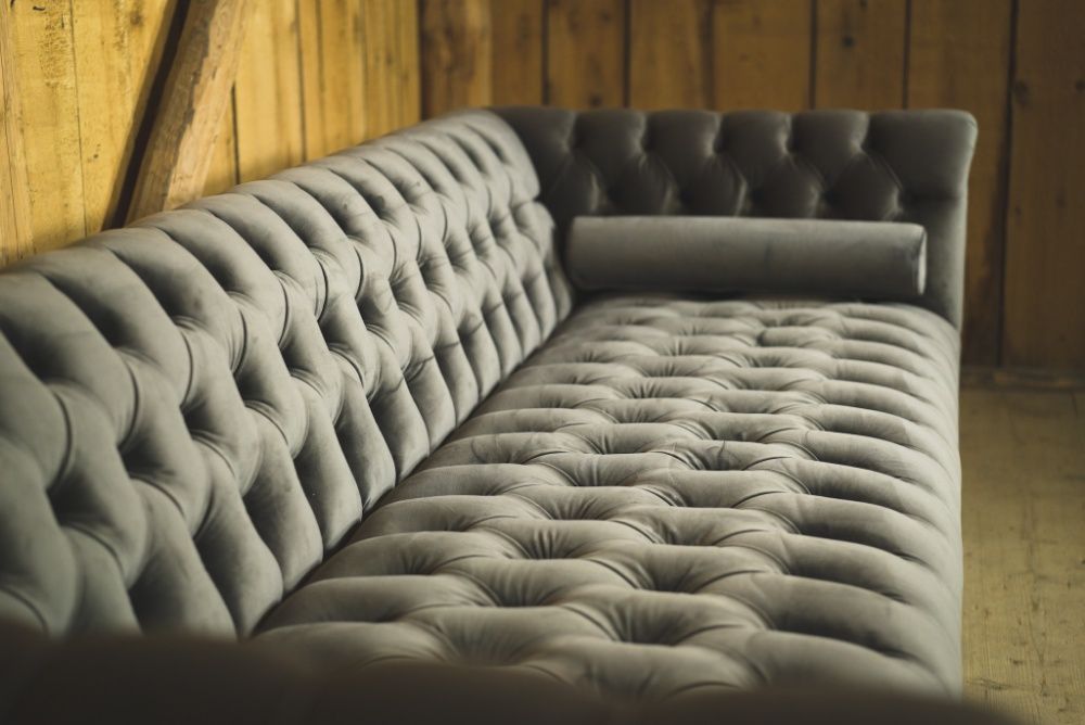 Duża Sofa Kanapa Na Wymiar Chesterfield Popiel Szara TV Pit Retro PRL