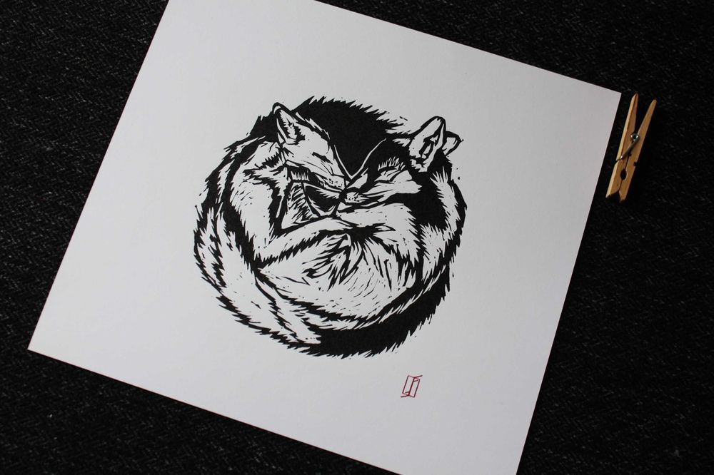 Linoryt, grafika artystyczna / warsztatowa – Wilczki